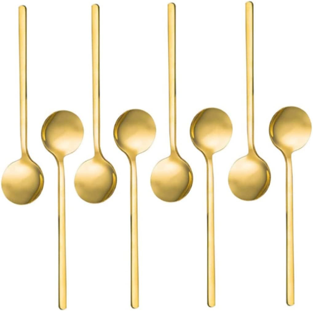 Stainless Steel Espresso Spoons Gold Plated Teaspoons Set Coffee Sugar Spoons for Cake 8PCS Stainless Steel Espresso image number 1