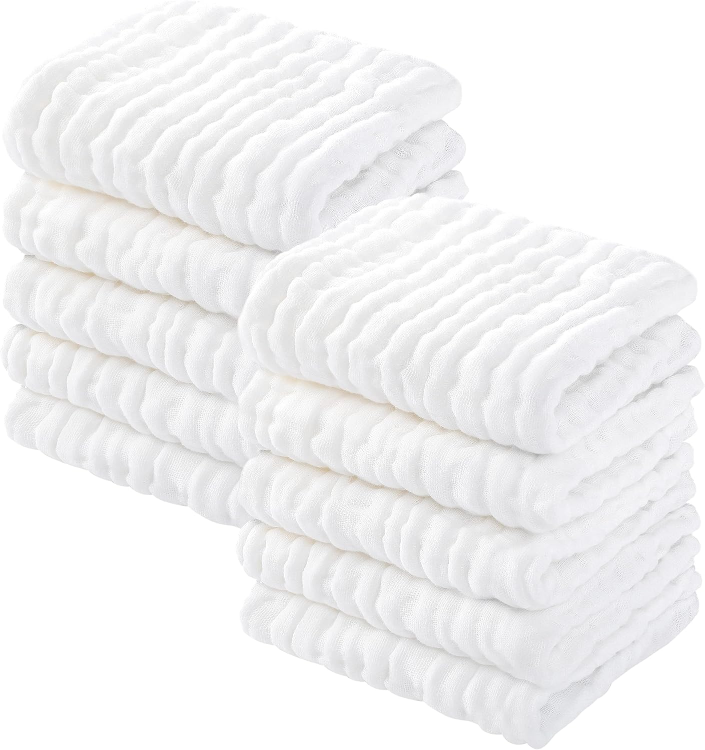 Yoofoss Muslin Baby Washcloths 100% Cotton Face Towels 10 Pack Wash Cloths for Baby 12X12In Soft and Absorbent Baby Wipes (White)