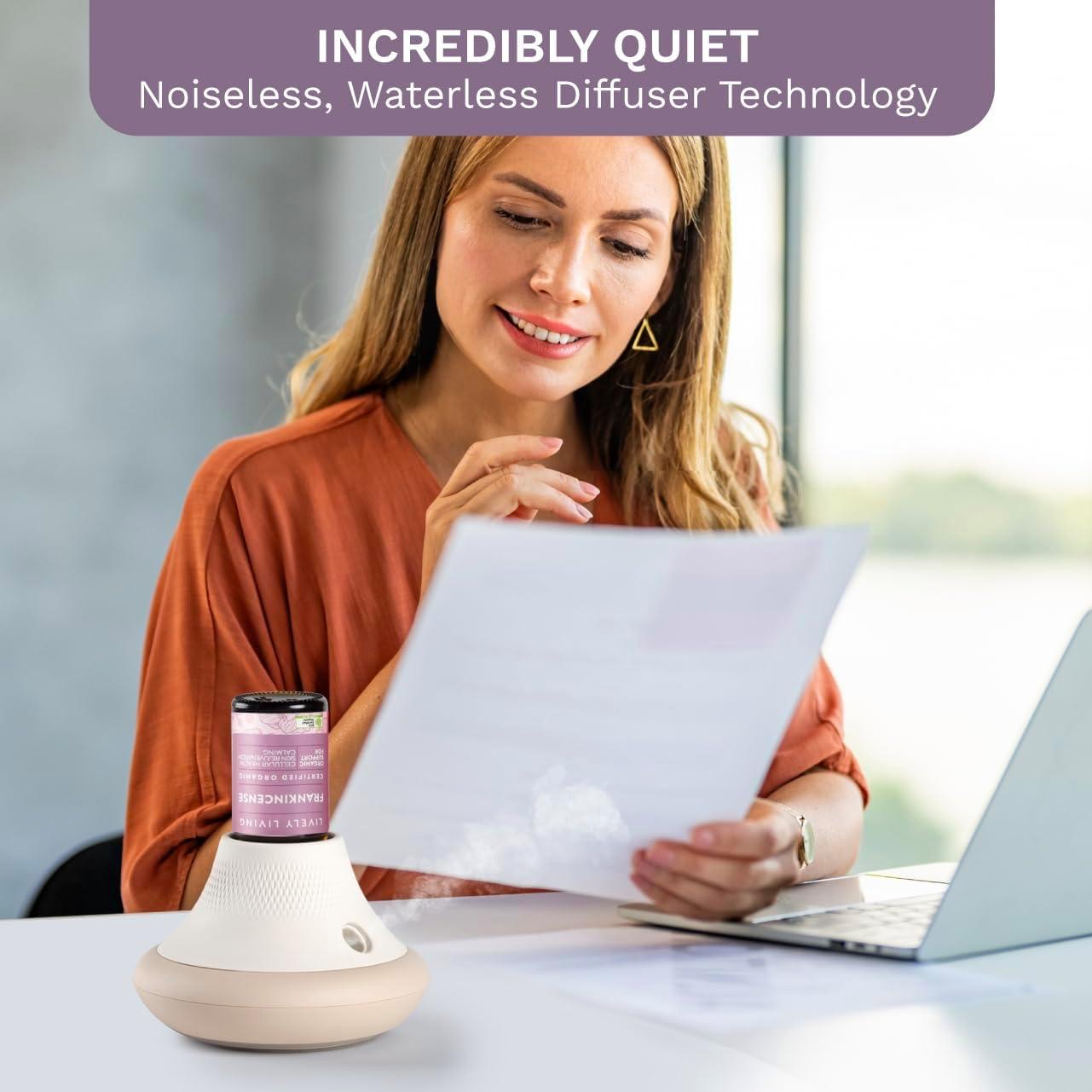 Lively Living Aroma Oil Waterless Diffuser + Oil - (10Ml) Frankinsence Organic Essential Oil USB Rechargeable Battery Operated, Cordless Diffuser, Portable, Wireless & Noiseless with 3 Mist Settings image number 3