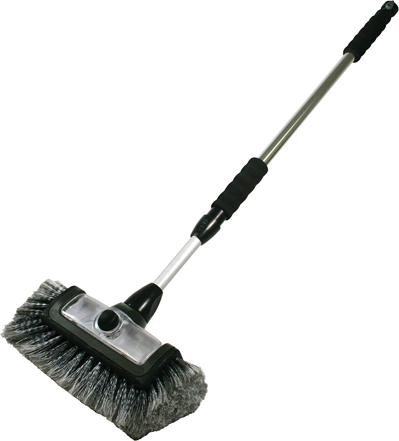 93977 Flow-Thru 10" Quad Power Wash Soap Mixing Brush with 55" Aluminum Extension Pole, Black image number 1