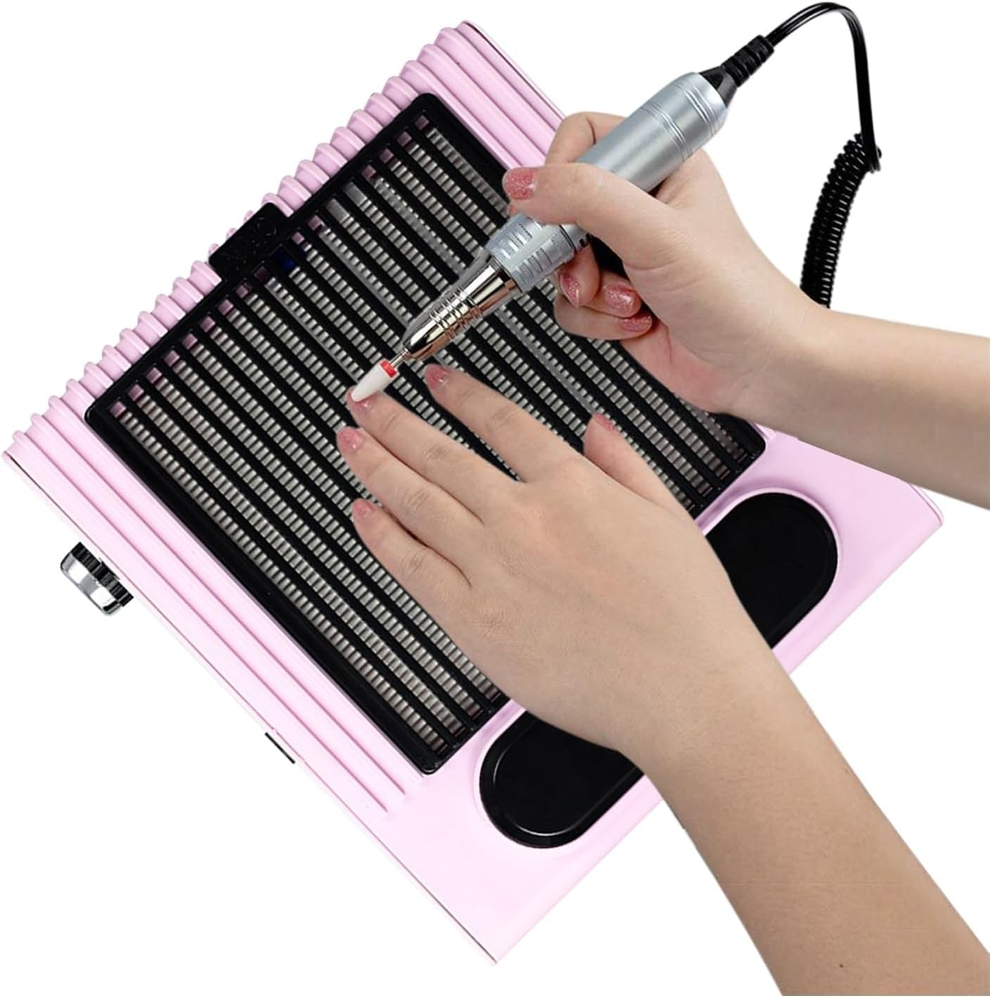 Nail Dust Collector, 80W Electric Nail Dust Collector Speed Adjustable Nail Drill Machine Vacuum Cleaner Nails Art with Strainer Mesh Nail Machine(Rosa) - Army Green image number 6