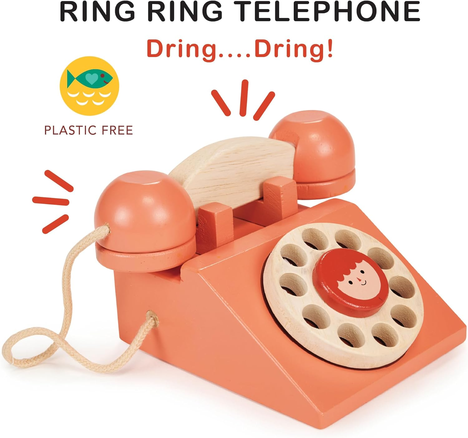 Mentari Ring Telephone Classic Wooden Toy with Removable Receiver and Finger Dial image number 6