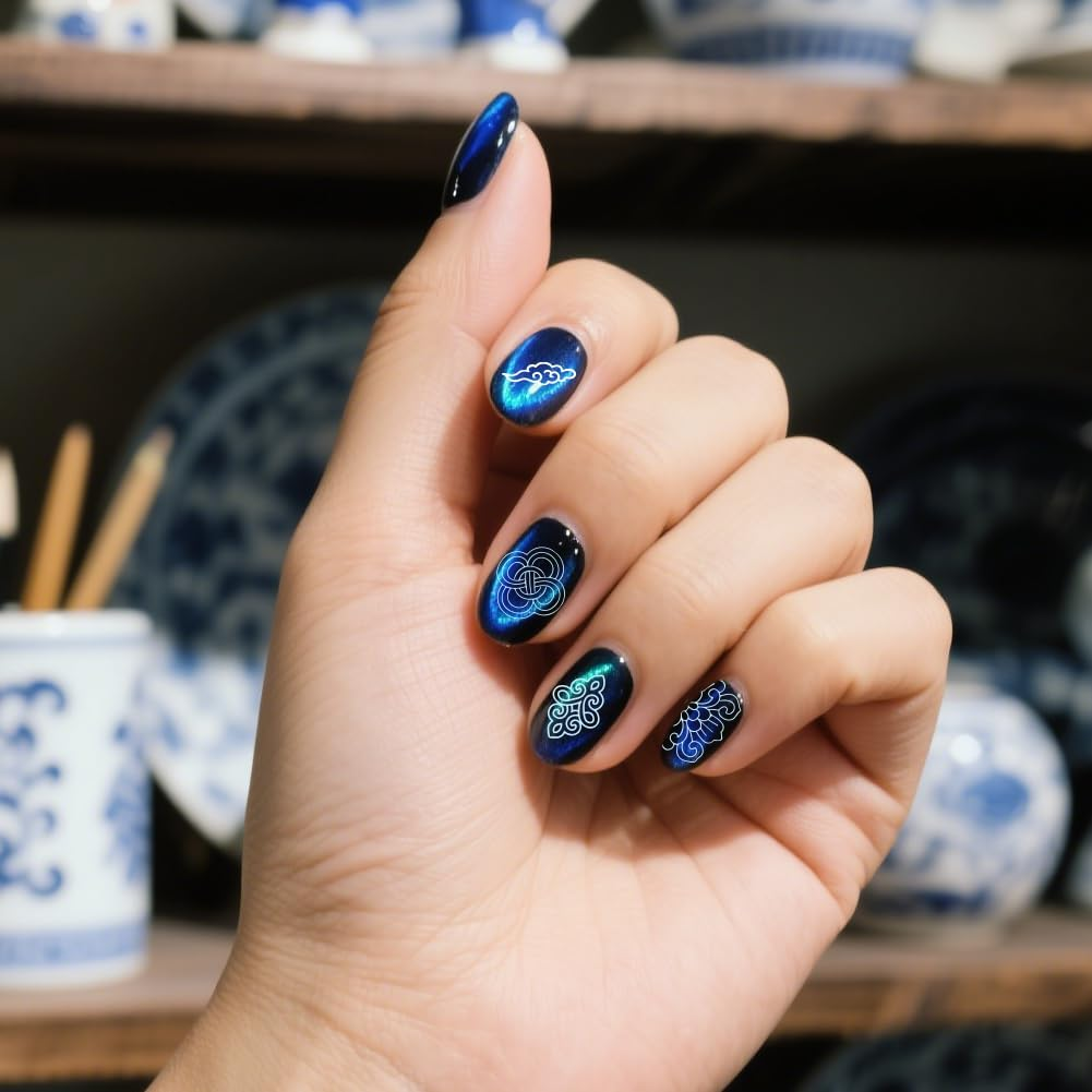 PH Pandahall 2Pcs Chinese Style Nail Stamp Plate Dragon Porcelain Texture Print Art Template Stainless Steel Nail Image Plate Nails Stencils for Women DIY Printing 5.7X3.7 Inch image number 2