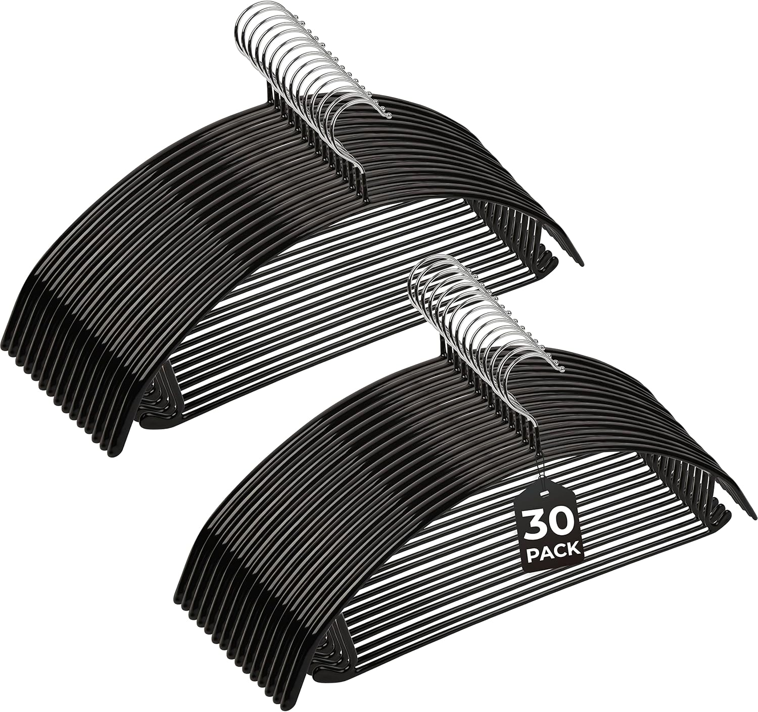 Coat Hangers 30-Pack No Bump Rounded Clothes Hanger, Metal with Soft Non-Slip PVC Coating - Black No-Soulder Bumps (Bump Free) Strong Arc Hangers for Dress, Jacket, Jumper, Suit, Pants Heavy Clothing image number 4