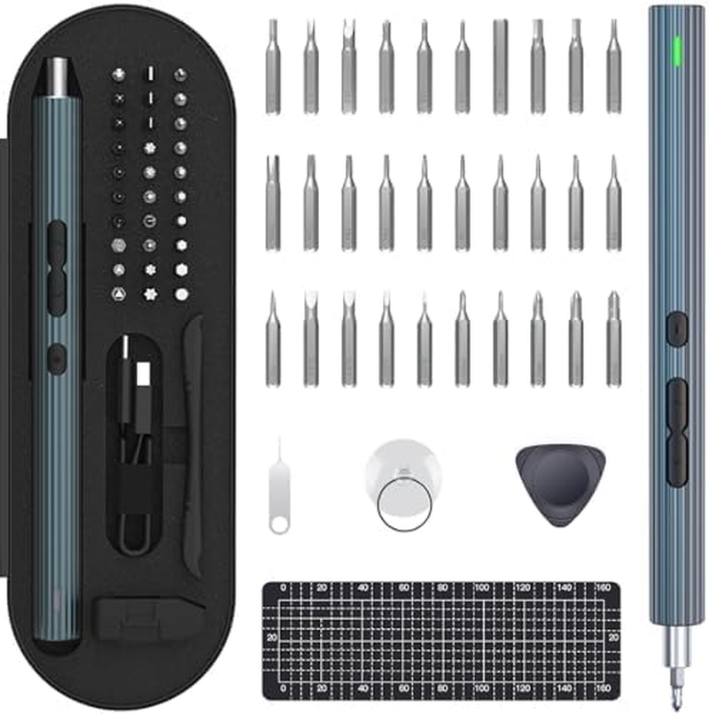 39 in 1 Mini Electric Screwdriver, [New Upgrade] Homtronics Rechargeable Small Power Precision Screwdriver Set with S2 Steel Magnetic Bits, Repair Tool Kit with LED Light for Phone Laptop Watch