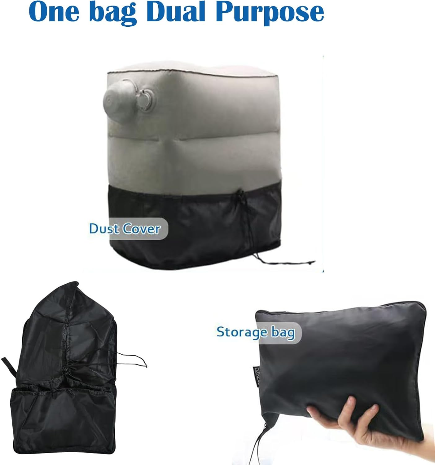 Lejapwat Travel Inflatable Foot Rest, Adjustable Height Leg Rest Pillow with Bag for Airplane, Car, Trains, Home, Office image number 2