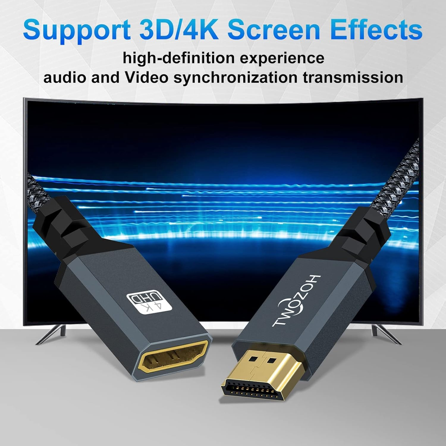 Twozoh HDMI Extension Cable 1.5M 2 Pack, 4K HDMI Extender Male to Female Cord, Nylon Braided HDMI 2.0 Cable Adapter Support 4K@60Hz 3D HDR image number 1