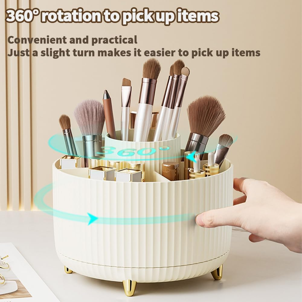 TOMVAES Large Capacity Makeup Brush Holder,360&deg; Rotating Makeup Organizer,5 Slot Makeup Brushes Cup,For Vanity Decor,Bathroom Countertops,Desk Storage Container,Cosmetic Display Cases image number 6