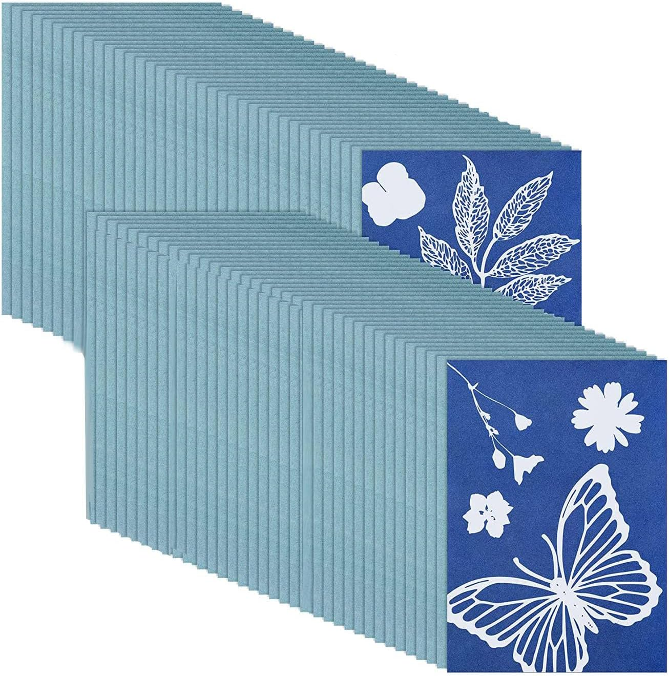Veumoie 73 Pieces Sun Print Paper Cyanotype Paper Kit, Solar Drawing Paper Sensitivity Nature Printing Paper