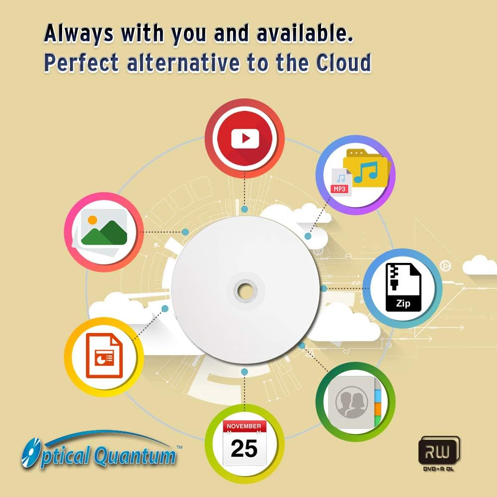 Optical Quantum OQDPRDL08WIP-H 8 X 8.5GB DVD+R DL White Inkjet Printable Double Layer Recordable Blank Media, 50-Disc Spindle image number 6