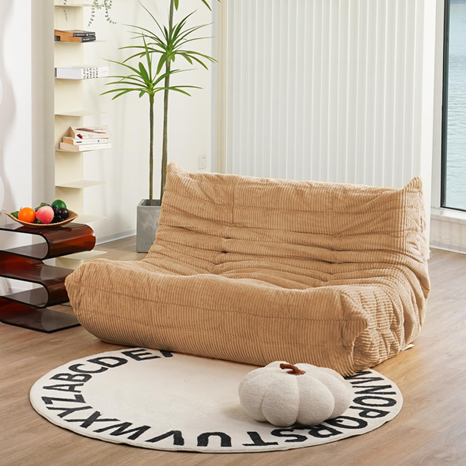 N&V Fireside Loveseat, Mid Century Armless Twin Size Floor Sofa, Soft Premium Corduroy Floor Lounge Chair, Foam Sofa Accent Chair for Living Room Bedroom and Office, Lime