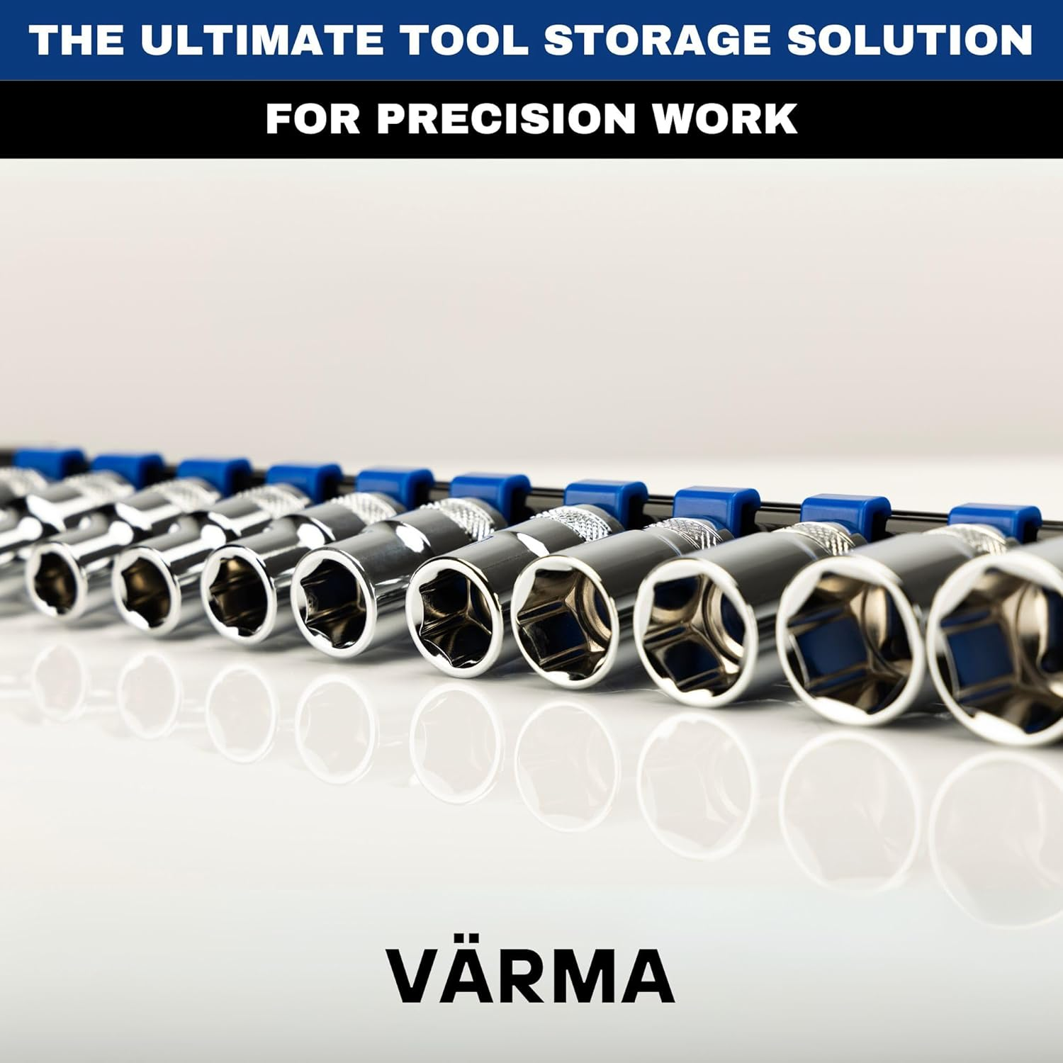 Magnetic 1/2&rdquo; Socket Organiser, Shallow Socket & Adapter Holder Kit, Socket Trays, Holds 19Pcs Sockets & Adapter (Sockets Not Included), Best Tool Storage Solution (Blue, 1/2"-19 Slots) image number 2