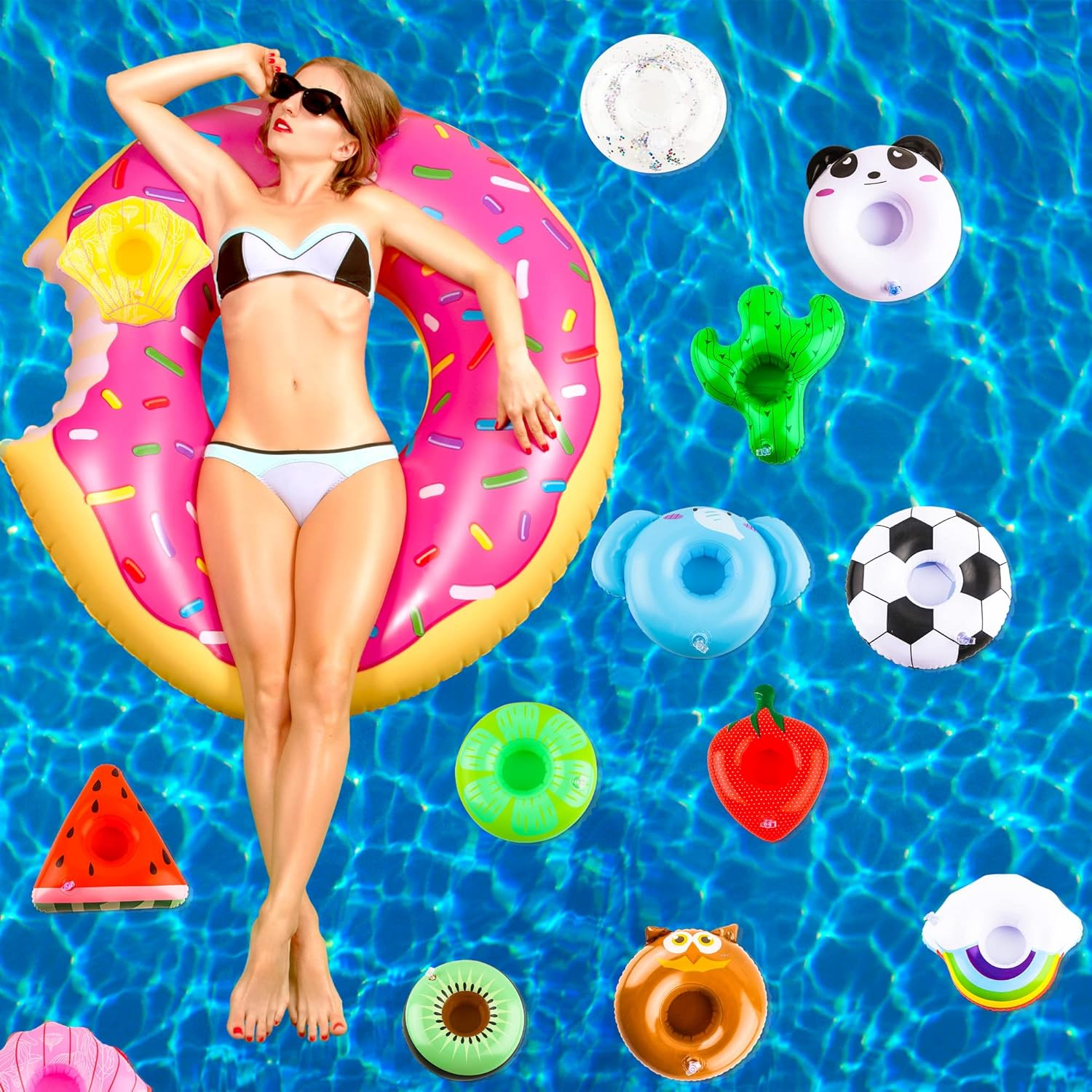 60 Pack Inflatable Drink Holders Inflatable Pool Cup Coasters Inflatable Drinking Cup Holder with Air Pump for Swimming Pool Beach Holiday Party Supplies image number 6