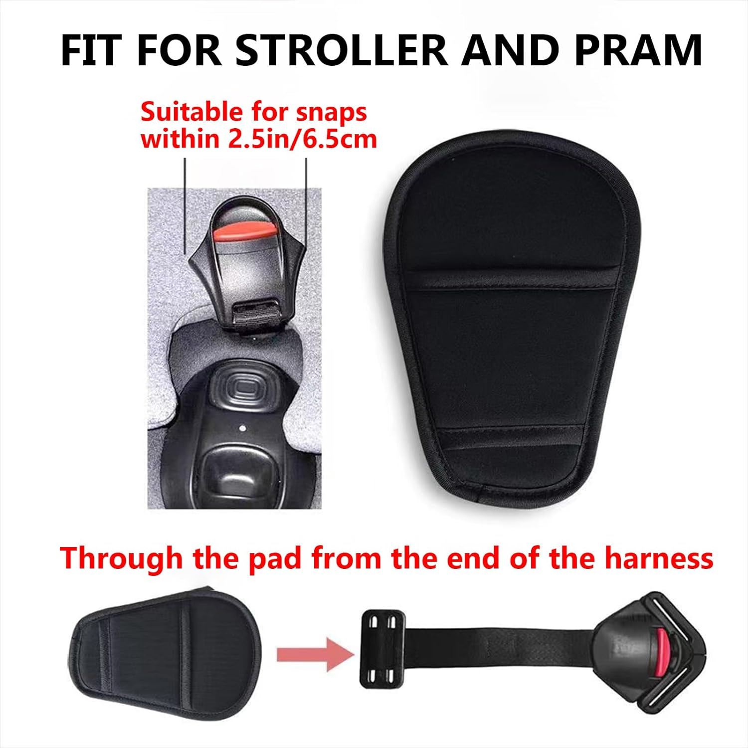 Seedfuture Baby Stroller Seatbelt Crotch Cushion Black 2 Piece, Universal Pram Belt Pads for Newborns Infants Kids, Pushchair Seat Belt Crotch Covers - 3P image number 3