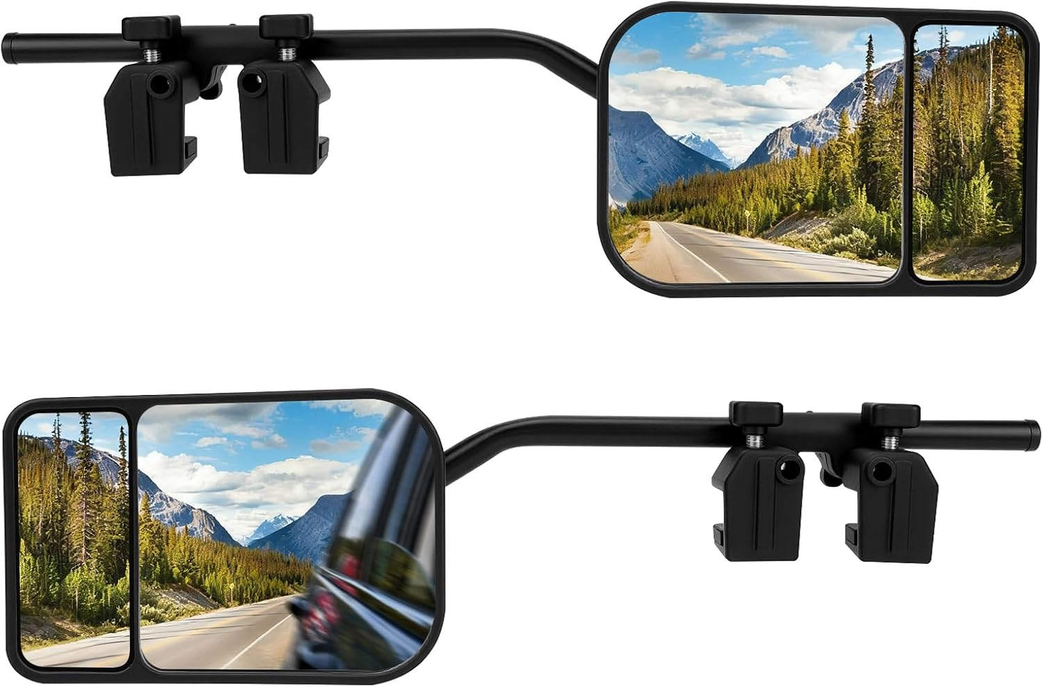 WODHMIEY Universal Towing Mirror, Clip on Towing Mirrors Extensions, 360 Degree Rotation, Adjustable Angle Metal Bracket for Trailer Bus RV Truck with ABS Glass Construction