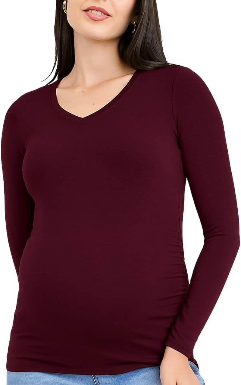 Motherhood Maternity Women'S Maternity Long Sleeve V-Neck Side Ruched Tee Shirt