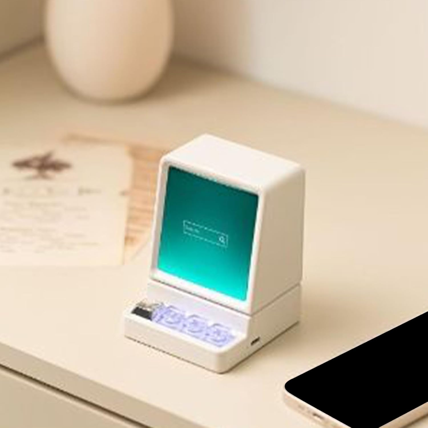 Weqizuerqi Phone Stand Speaker | Wireless Audio Cellphone Mount - Classic Computer Shape RGB Light Phone Stand with Wireless Speaker for Desktop, Travel, Home, Bedroom