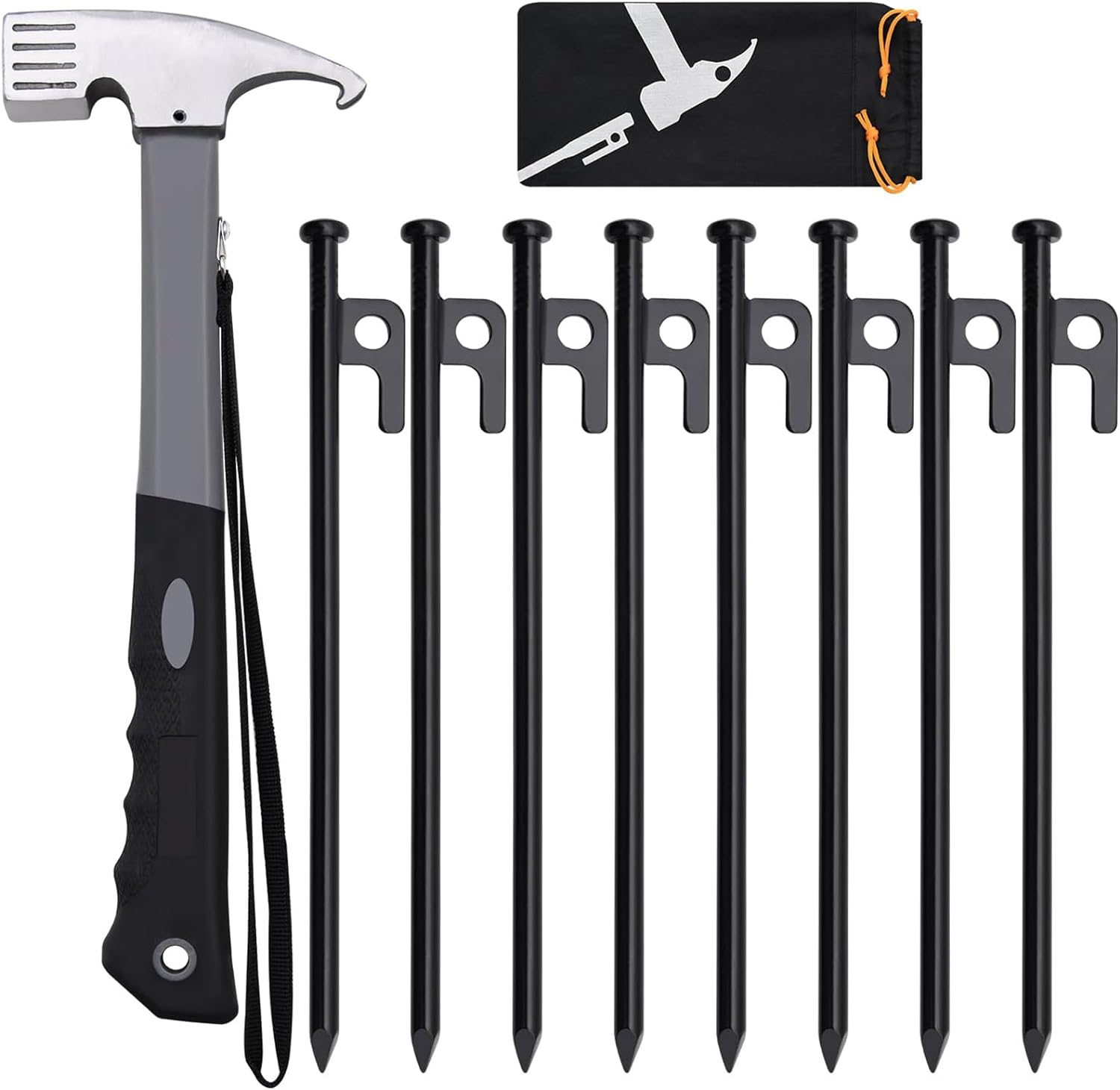 Tent Pegs, 8 Pcs Tent Stake and Hammer Set, 7.6 Inch Heavy Duty Forged Steel Tent Stakes, Camping Hammer and Storage Bag for Pop up Tent, Camping Tent image number 5