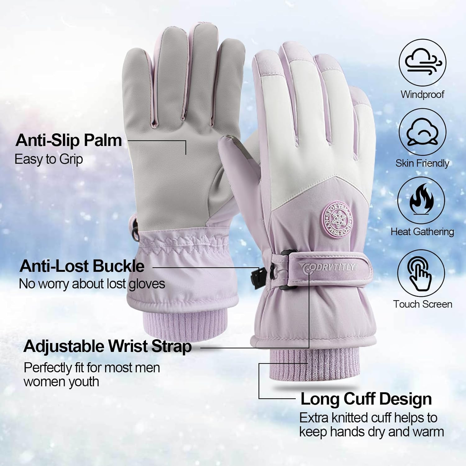 COZY CORE Ski & Snow Gloves, Waterproof Touchscreen Cold-Weather Gloves with Thermal Insulation for Skiing, Snowboarding, Cycling, Hiking - Unisex Windproof Hand Warming - Grey image number 5