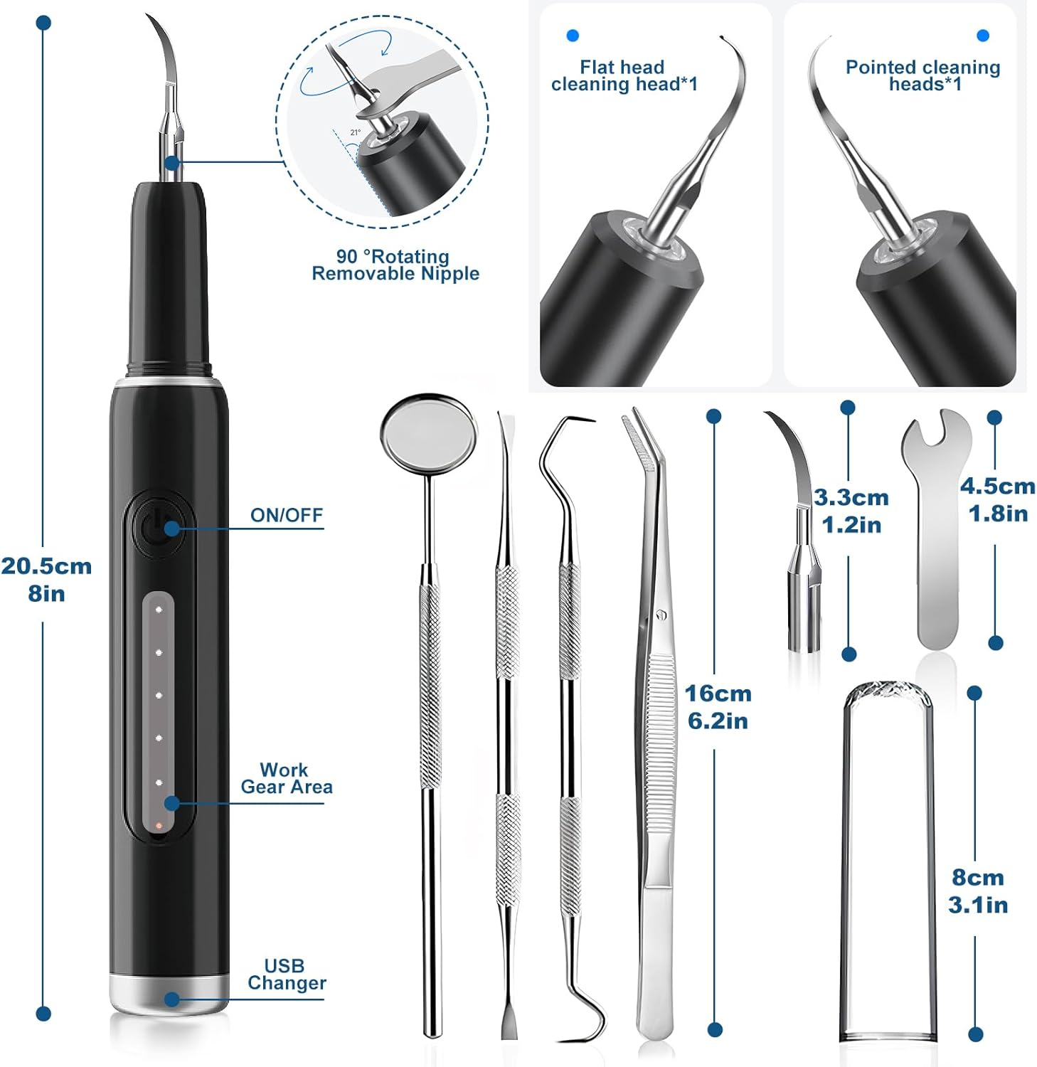 Dog Tartar Remover for Teeth, with LED Light, Dog Teeth Cleaning Kit Plaque and Tartar Remover, Pet Tooth Brushing Kit with 5 Modes for Dogs and Cats