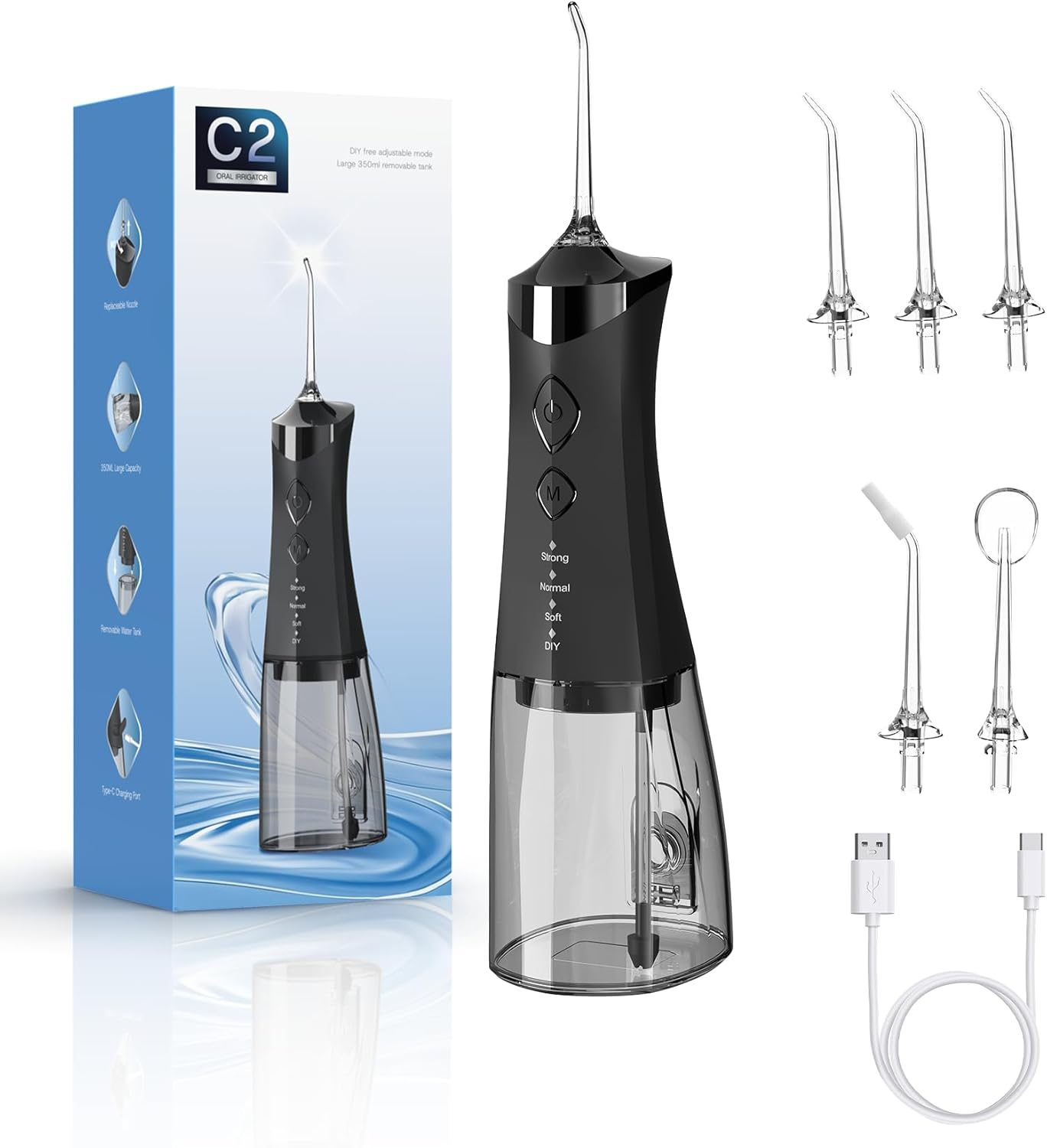 Water Dental Flosser,Water Dental Flosser Pick for Teeth,4 Modes Rechargeable Cordless Oral Irrigator 350Ml Water Tank Teeth Cleaner IPX7 Waterproof. White