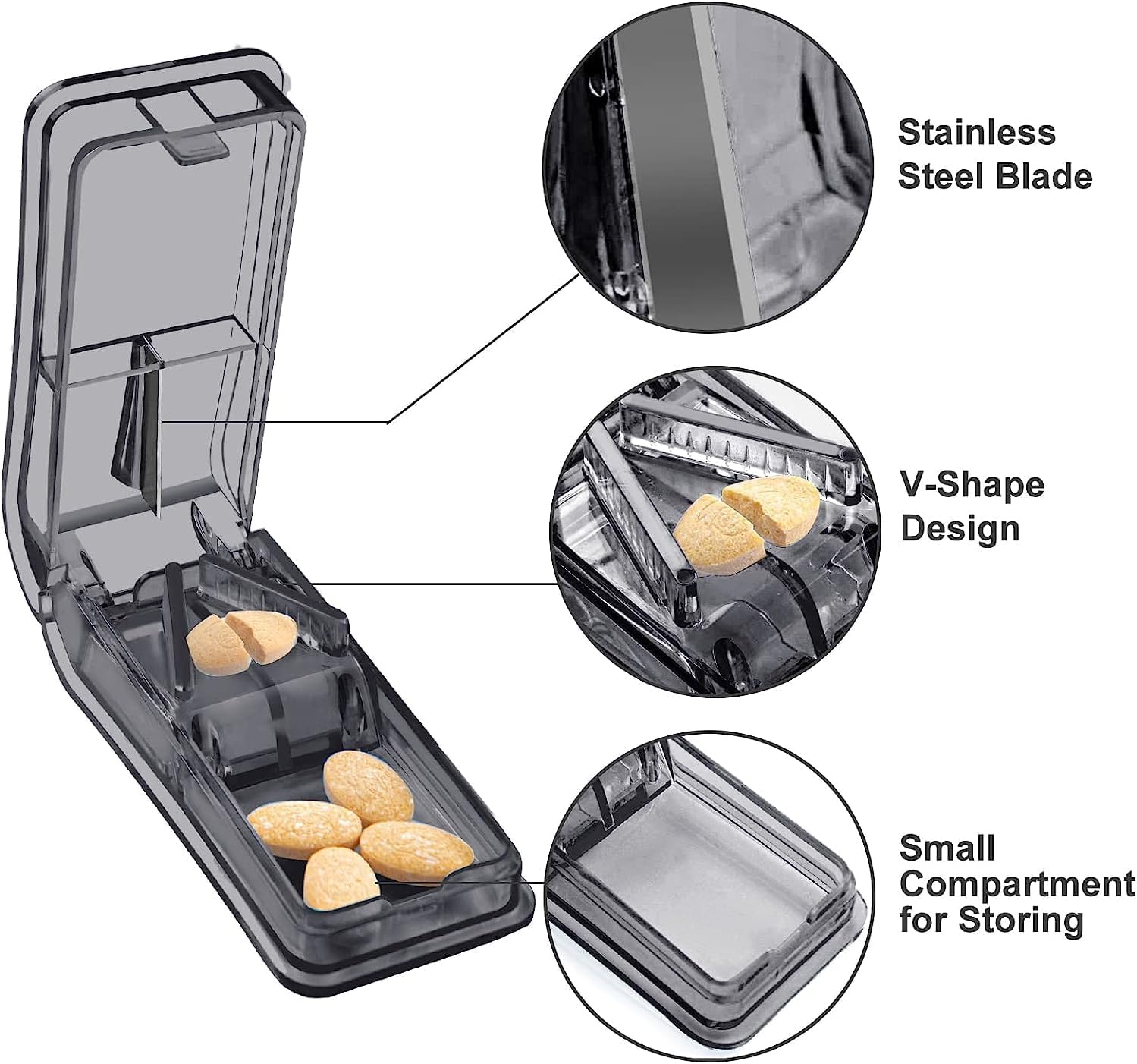 2Pcs Pill Cutter Splitter for Small Pills Pill Cutters for Small or Large Pills Professional for Tablet Vitamin Medicine (Black) - Blue image number 6