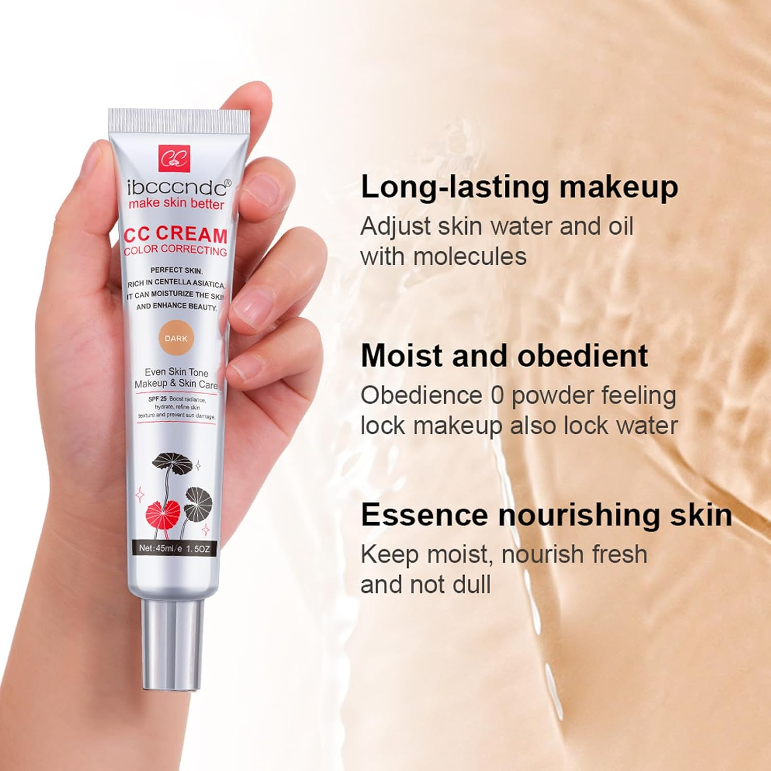 CC Cream - Lightweight Foundation and Hydrating Serum for Even Tone, Texture Refinement, Makeup and Care - 45Ml (Drak Color) image number 5