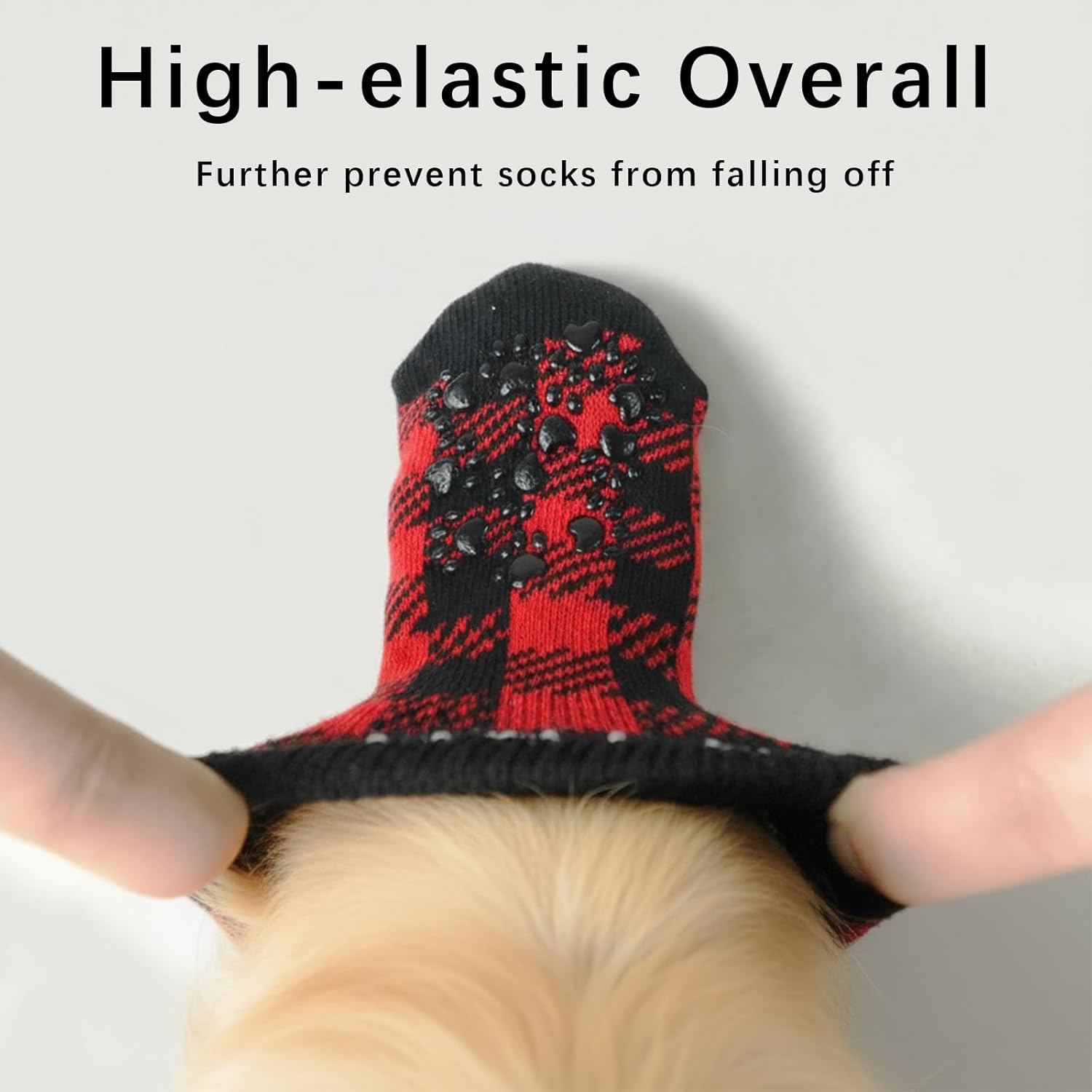 2 Pairs Red Anti-Slip Dog Socks with Adjustable Straps, Paw Protectors to Stop Licking for Injured Paws, Indoor Outdoor Boots for Hardwood Floors (M)