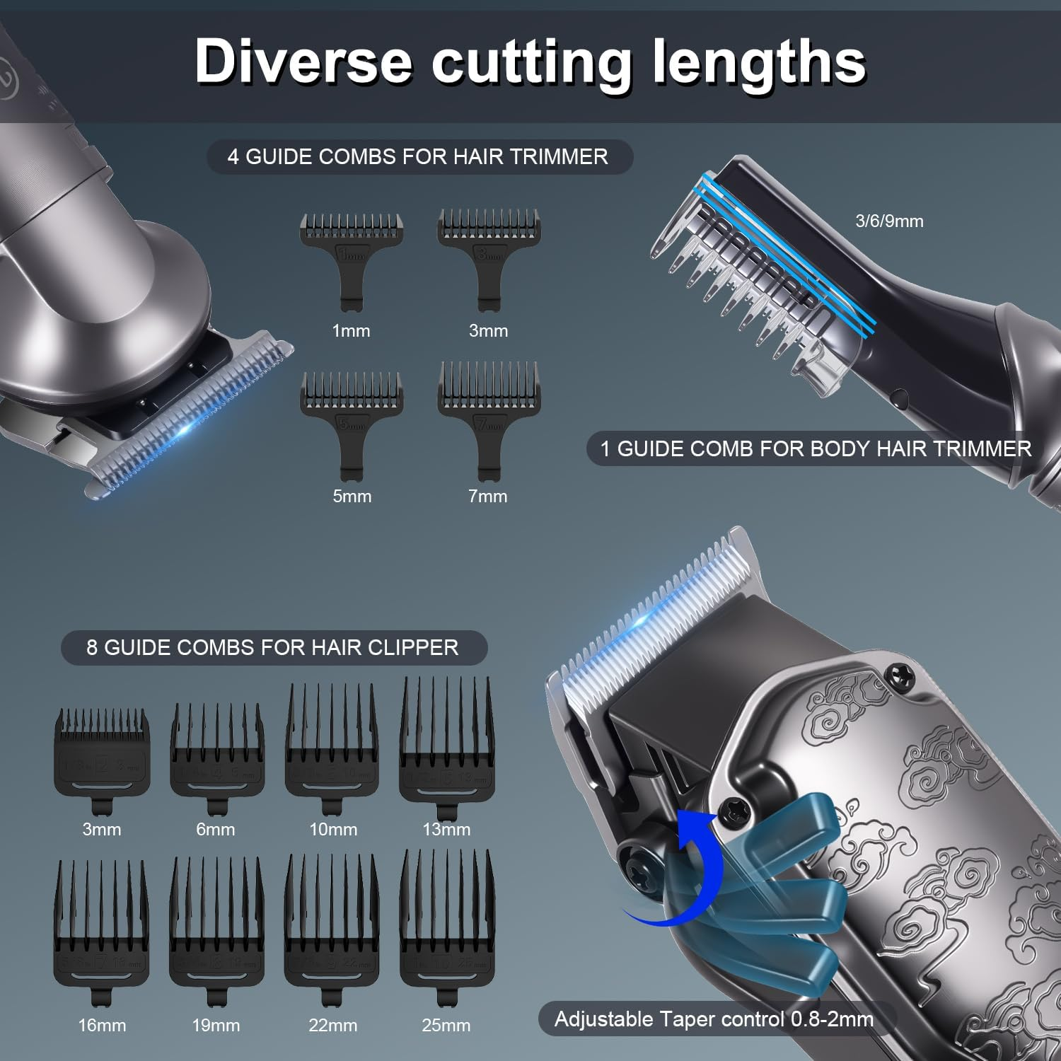 Hatteker Professional Hair Clippers for Men Beard Trimmer Clippers Set Waterproof T-Blade Trimmer Cordless Grooming Kit Nose Body Hair Barber Clippers Hair Cutting Kit image number 2