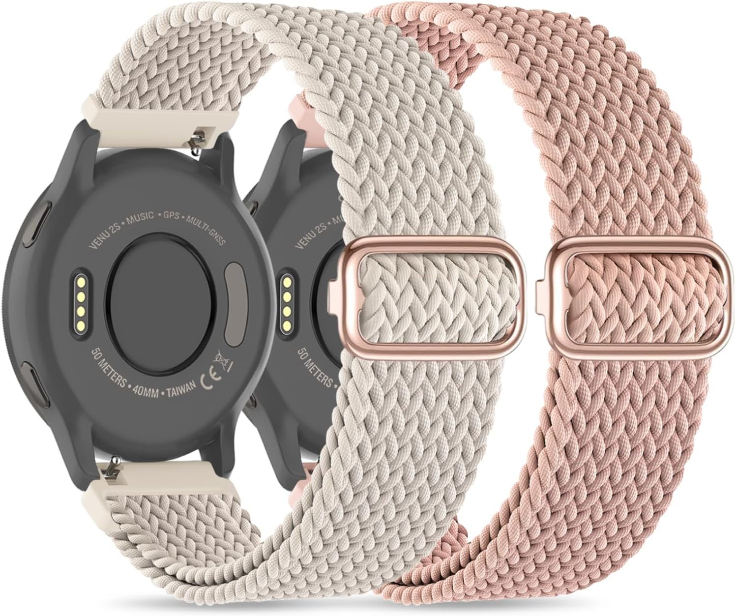 2 Pack 20Mm Nylon Loop Watch Band Compatible with Garmin Vivoactive 6/5/3/3 Music/Venu/Venu Sq/Venu Sq 2/Venu 2 Plus, Braided Elastic Strap Replacement for Forerunner 570 42Mm/55/165/245/645 image number 3