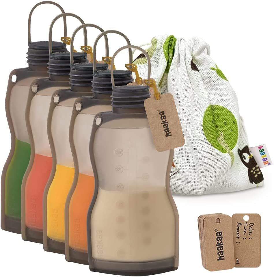 Haakaa Silicone Milk Storage Bag,Reusable Breast Milk Bags for Breastfeeding,Food Grade Silicone,Bpa Free,9 Oz/260 Ml，5Pack image number 5