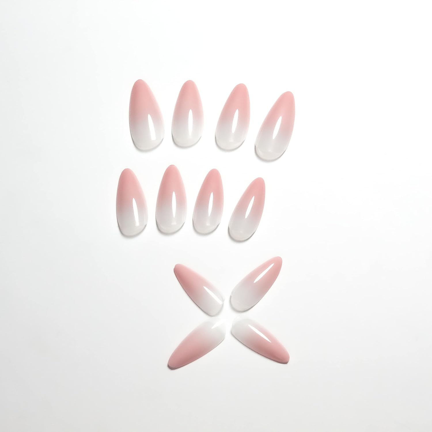 KXAMELIE Ombre from Pink to Pearl White Nails for Gluing Medium, French Almond Artificial Nails Colour Gradient Pink Nails Glue Reusable Natural Acrylic Nails Durable for Women and Girls