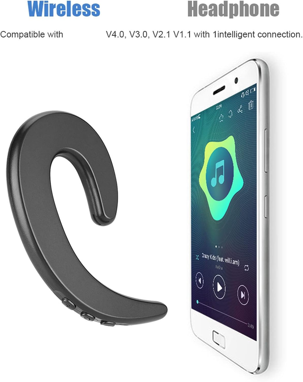 Bluetooth Headphones Wireless Pain Free Bone Conduction Headphones for Hands-Free Use (Black) image number 2