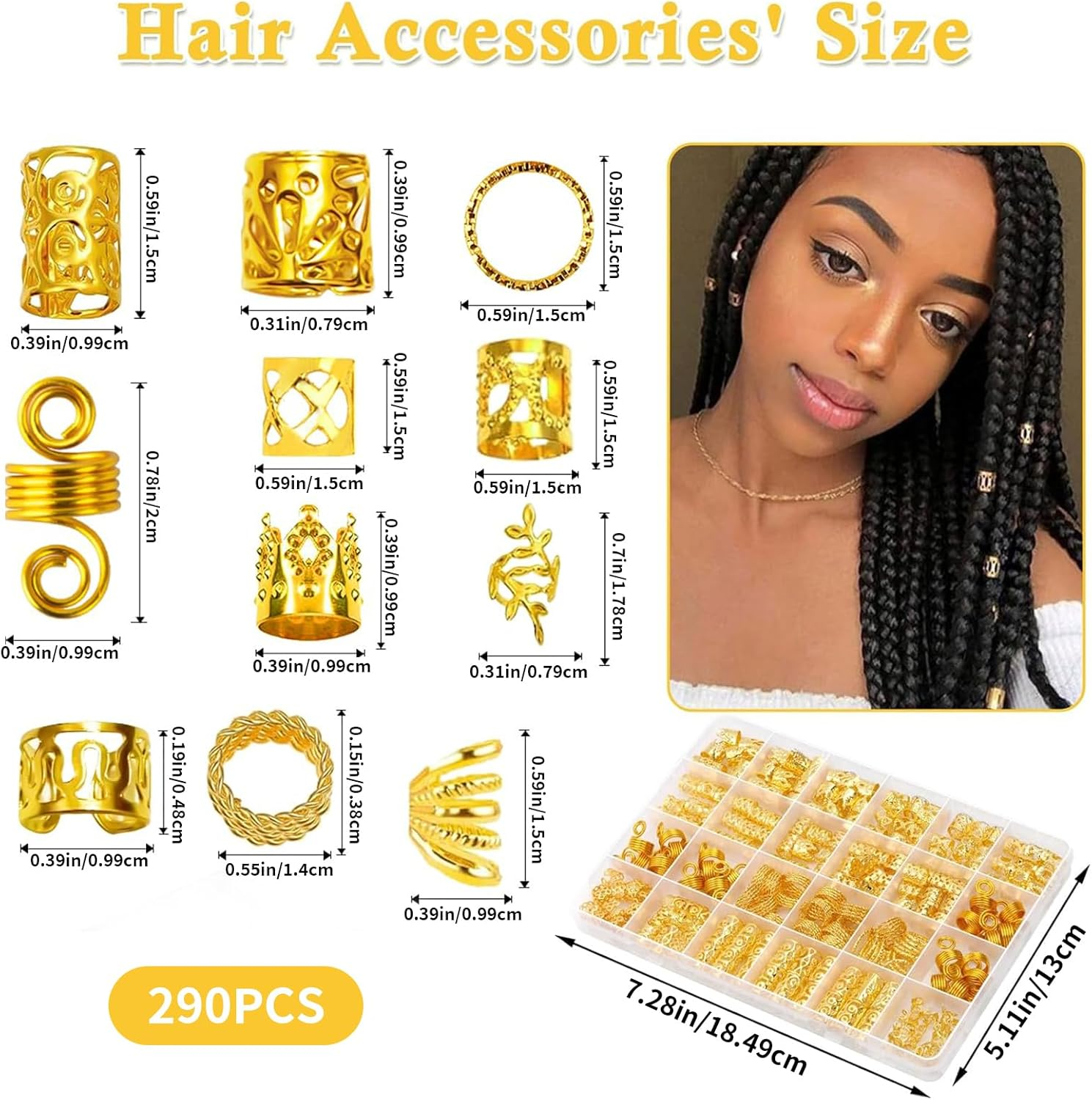 Tavvke 290 Pcs Gold Hair Braid Jewelry Set, Metal Braid Clips, Rings, Cuffs for Dreadlocks, Beards, Extensions and Styling, Hair Accessories for Men, Women, Unisex image number 4