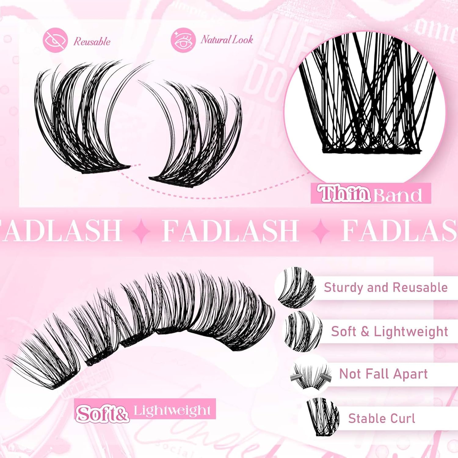 FADLASH Lash Clusters Volume Fluffy Lash Clusters 8-16Mm Waterproof Lashes Comfortable Cluster Lashes DIY Reusable Cluster Eyelash Extensions for Beginners at Home image number 4