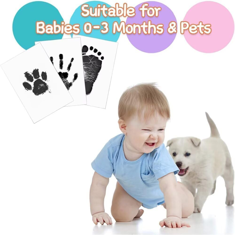 Baby Handprint and Footprint Kit - Safe Print Kit with 2 Inkless Ink Pads, 4 Imprint Cards, 2 Photo Frames, 1 Sticker Sheet & 2 Clips, Family Keepsake Gifts for New Parents, 0-3 Months Baby image number 6