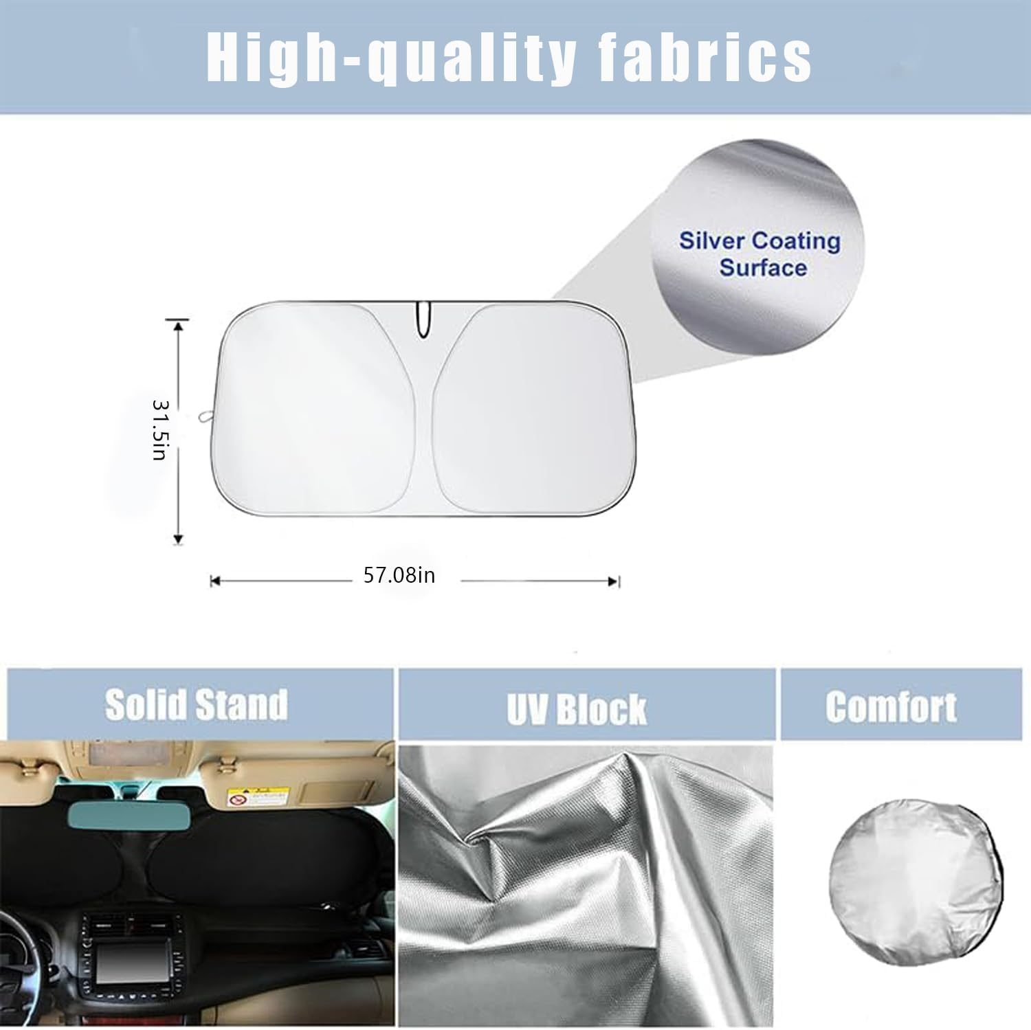 Sunshade for Car Windshield,Foldable Sun Shield for Car Windshield,For Blocking 99% Sunlight & Heat,Car Sunshade,Summer Car Essentials Sun Cover for Cars,Suvs (57.08 * 31.5 Inch) image number 5