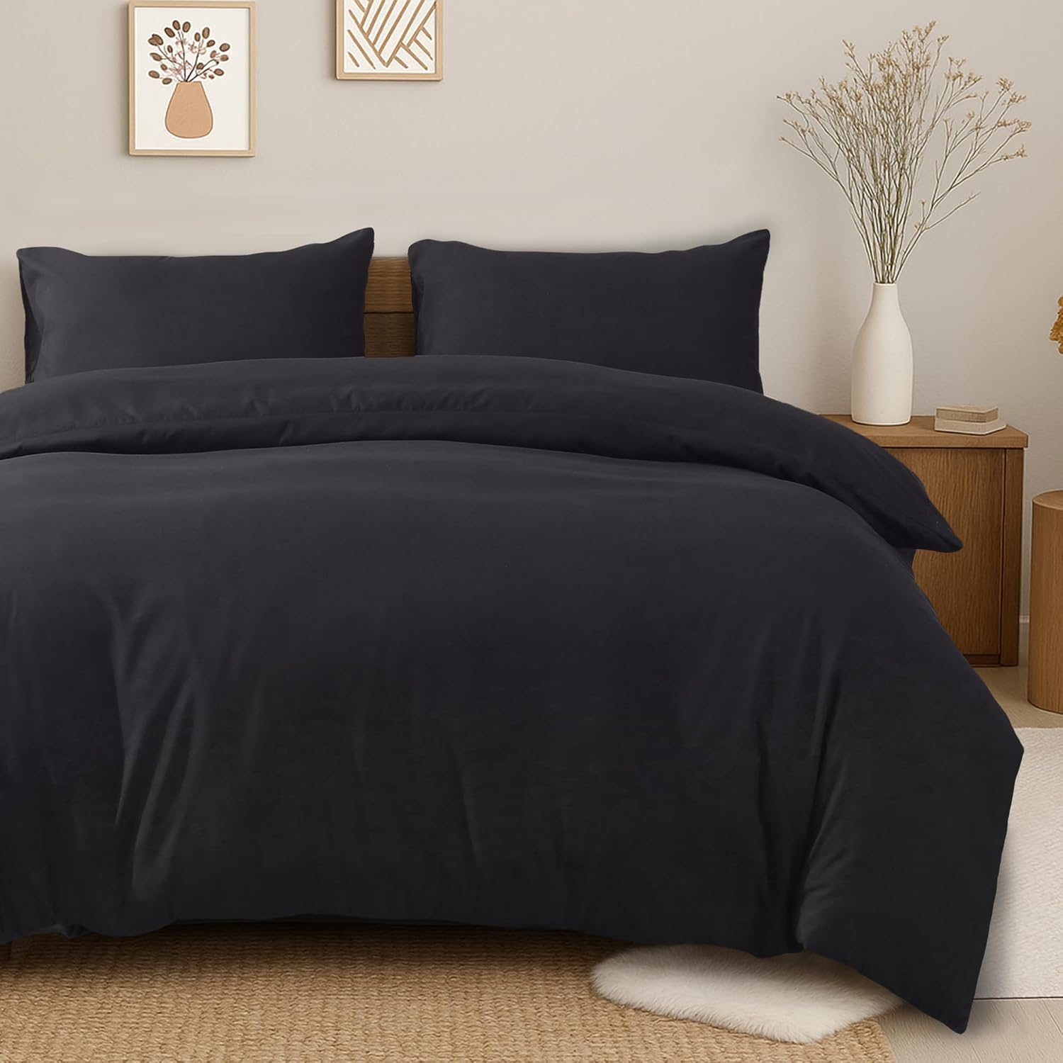 LINENOVA Quilt Cover Set Double Size - Brushed Microfiber 1200TC Super Soft Duvet Cover Set 3 Pieces with Button Closure, 1 Duvet Cover and 2 Pillowcases(Double Size, Dark Grey)