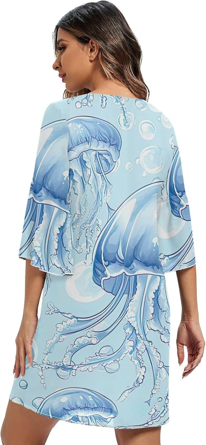 Blue Jellyfish Cartoon Summer Dress Printed Line Maternity Dress S-XXL image number 4