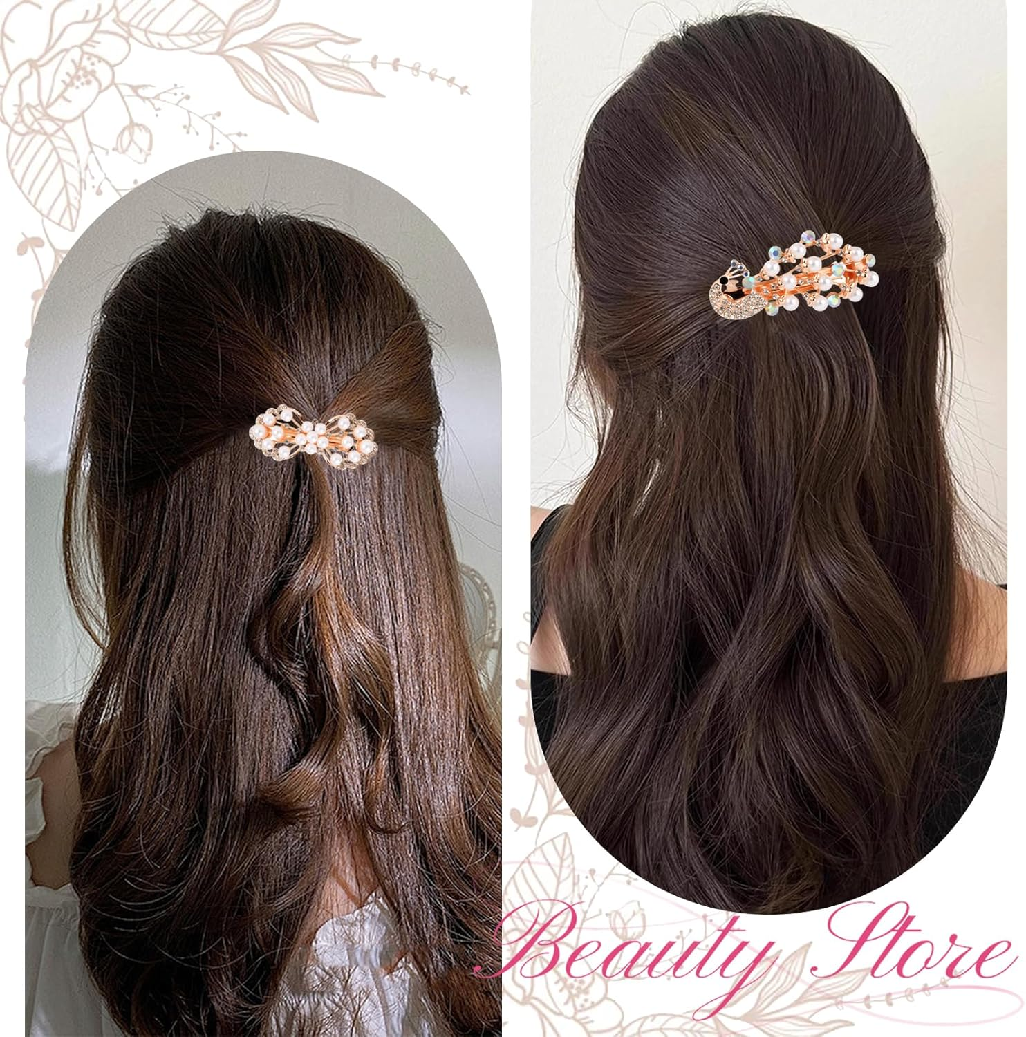 Pack of 4 Pearl Hair Clips for Women and Girls, Elegant Rhinestone Hair Clips with Flower Design, Bridal Hair Accessories for Wedding, Party, Everyday Life, Vintage Hair Accessories image number 3