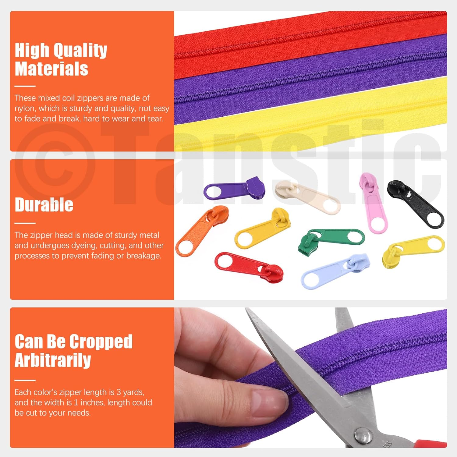 Tanstic 121Pcs (11 Sets) 33 Yards Nylon Coil Zippers with Sliders Assortment Kit, 11 Colors Sewing Zippers Bulk with Zipper Heads for Tailor Sewing Crafts image number 4