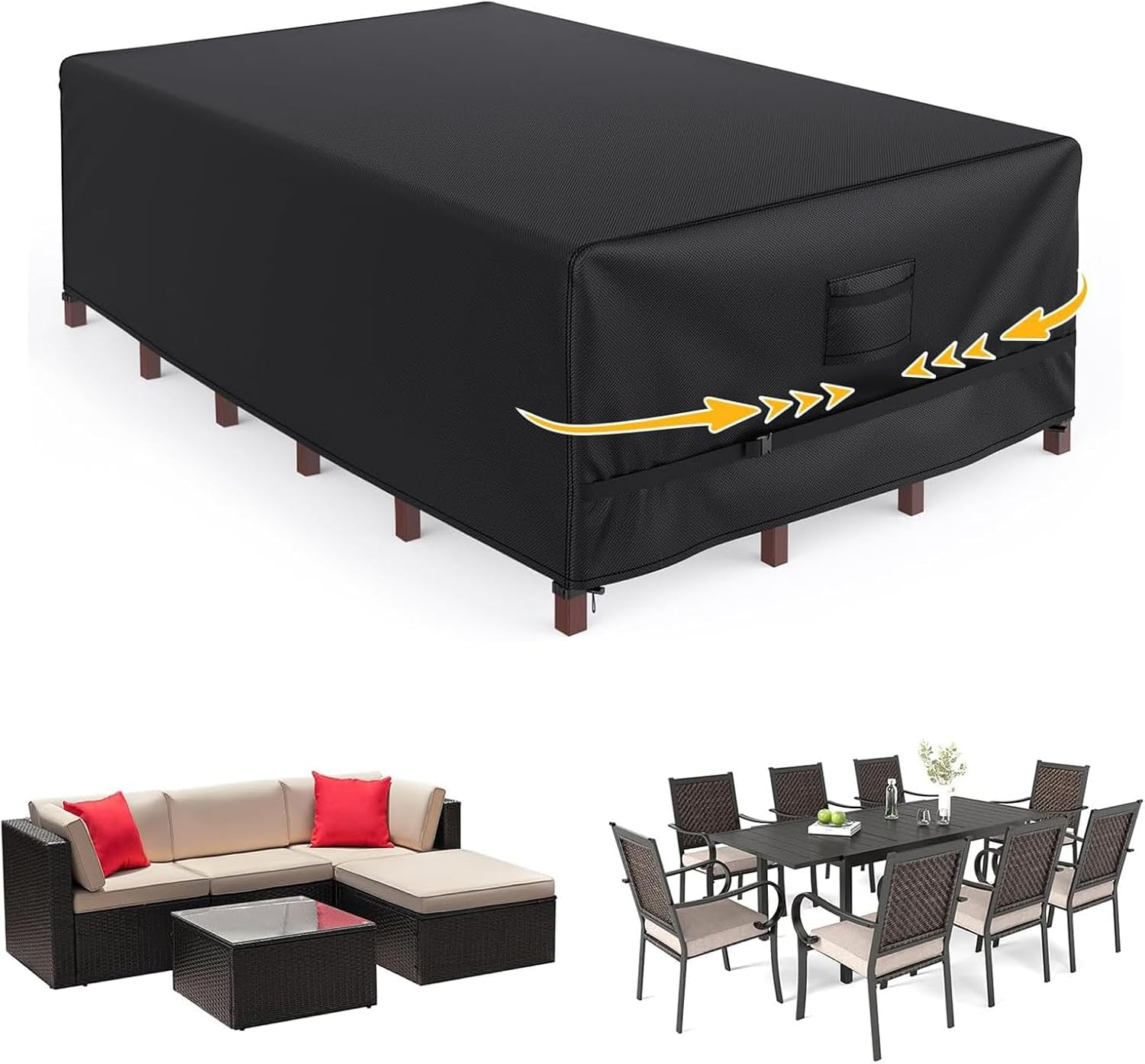 Patio Furniture Covers, Outdoor Waterproof Cover for Table, Chair, Sofa, Desk, 225 * 155 * 70Cm Black image number 3