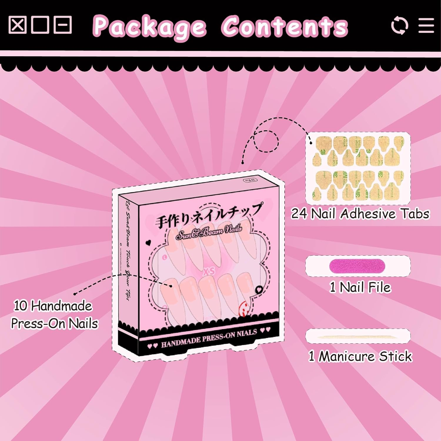 Sun&Beam Nails Handmade Press-On Medium Long Amlond Red Nude Beige French Cherry Sweet Design Fashion False Nail Tips 10 Pcs Set (#217 L)