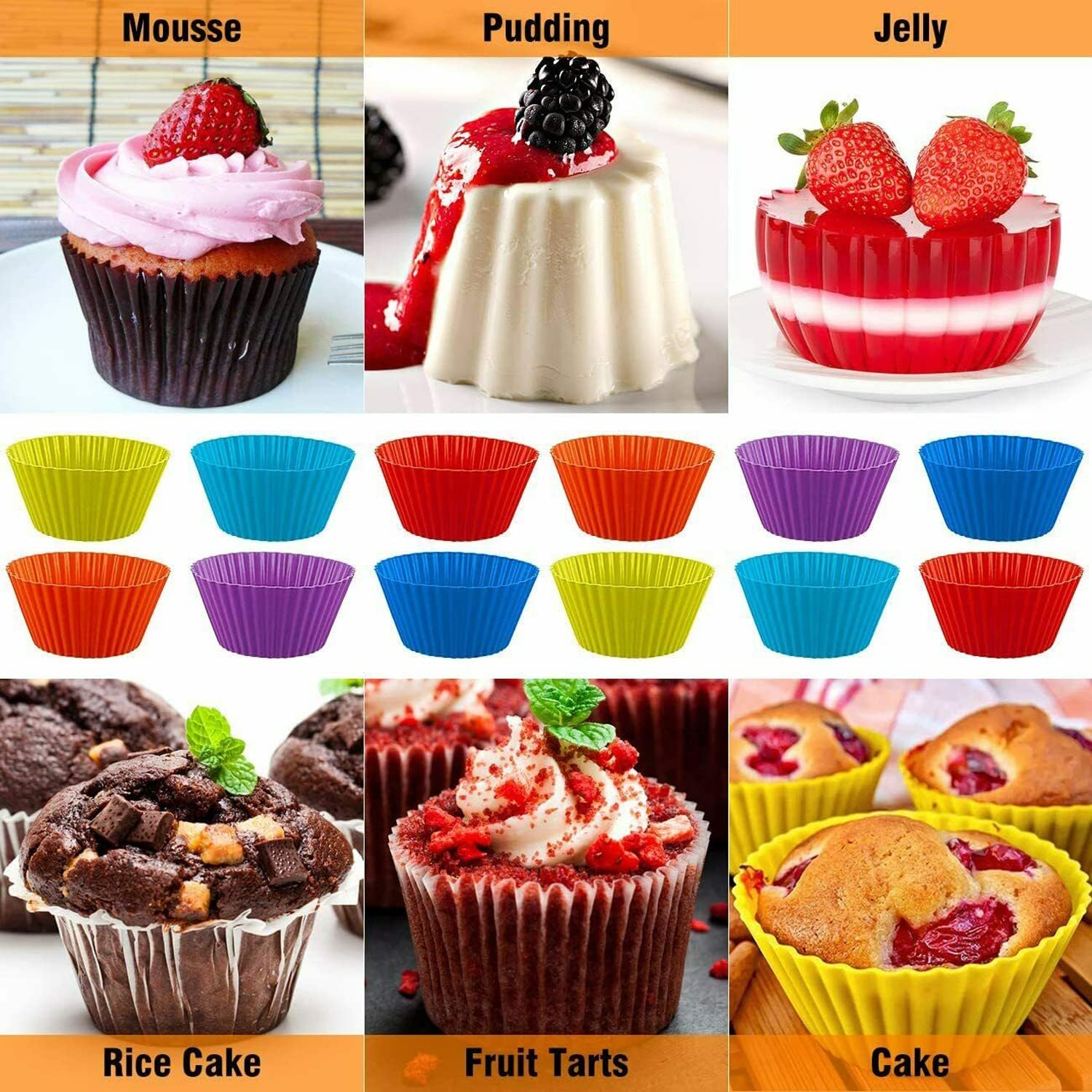 20X round Cup Cake Silicone Baking Mould Cupcake Case DIY Bake Mold Muffin Silicone Muffin Cups Cupcake Liners Rainbow Colors image number 2