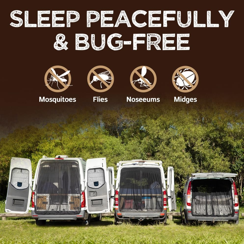 Living in a Bubble Magnetic Fly Screen for Mercedes Metris Vans and Other Campervans, Bug Mesh Mosquito Net Screen for Rear Barn Door, Zipper Closure, (Small) image number 3