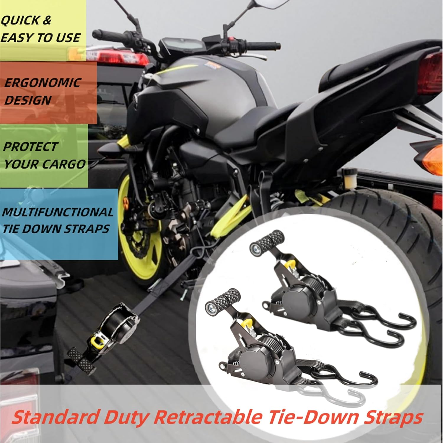 KUGONTC 2Pcs Ratchet Tie down Strap，Retractable Ratchet Straps Bundle,10.8Ft Automatic Shrink Tensioner with Rubber-Coated Steel Handles, S-Hooks with Breaking Strength - 1,500LBS Each image number 2