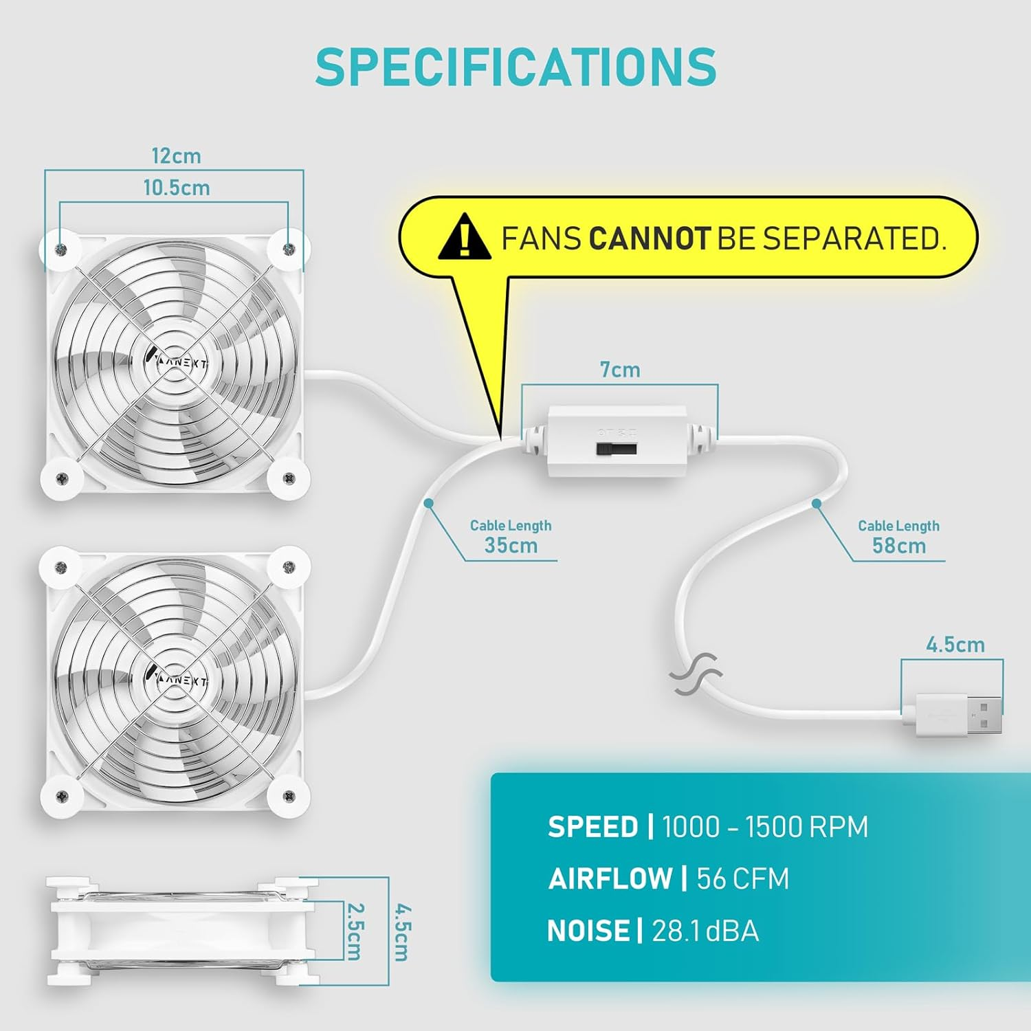 ANEXT, 120Mm USB Computer Fan White, 120Mm Fan, Silent Fan for Receiver DVR Playstation Xbox Computer Cabinet Cooling, 2 Packs White image number 2