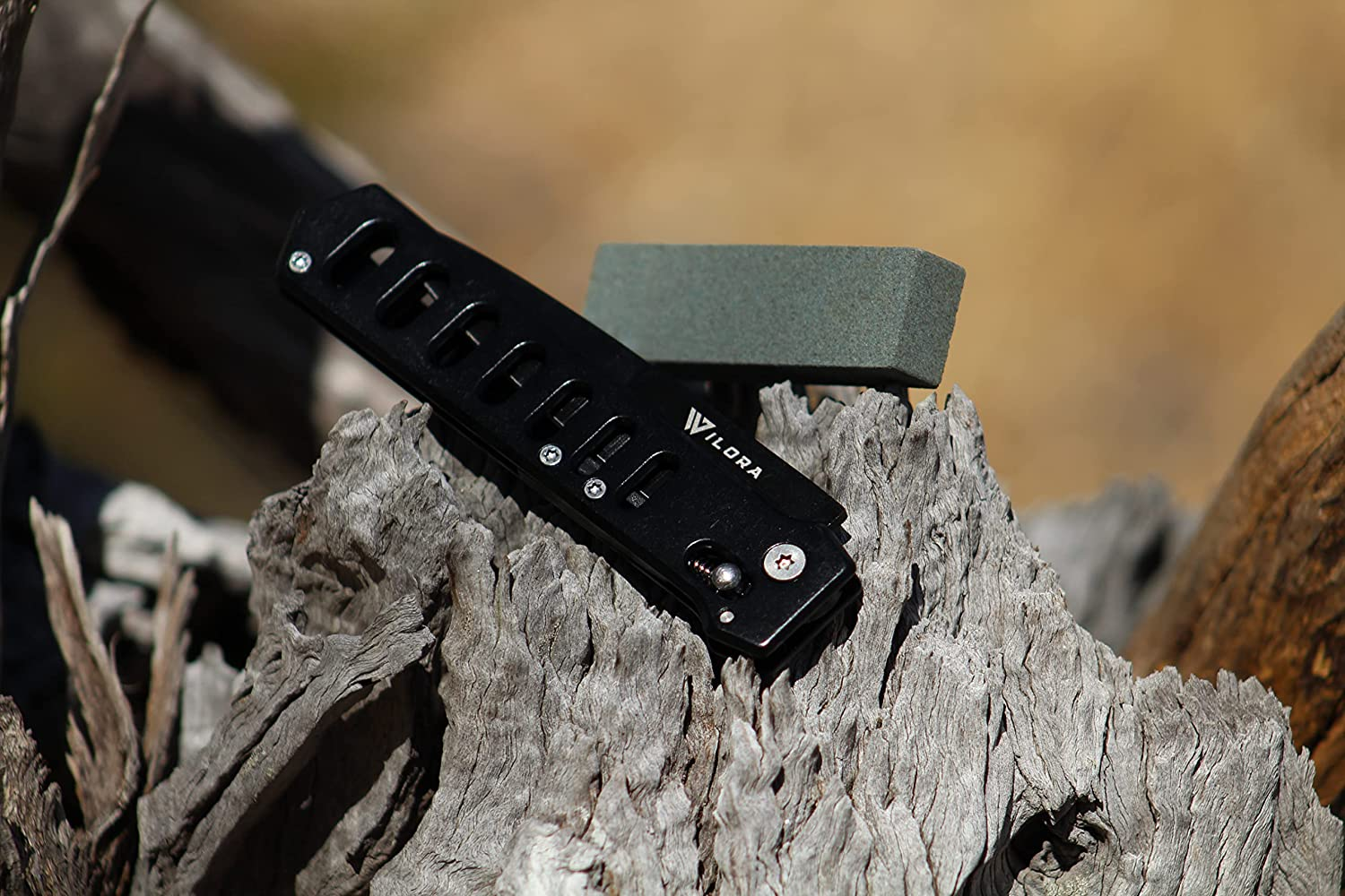 Wilora Black Folding Knife - Includes Sharpening Stone | EDC Pocket Knife