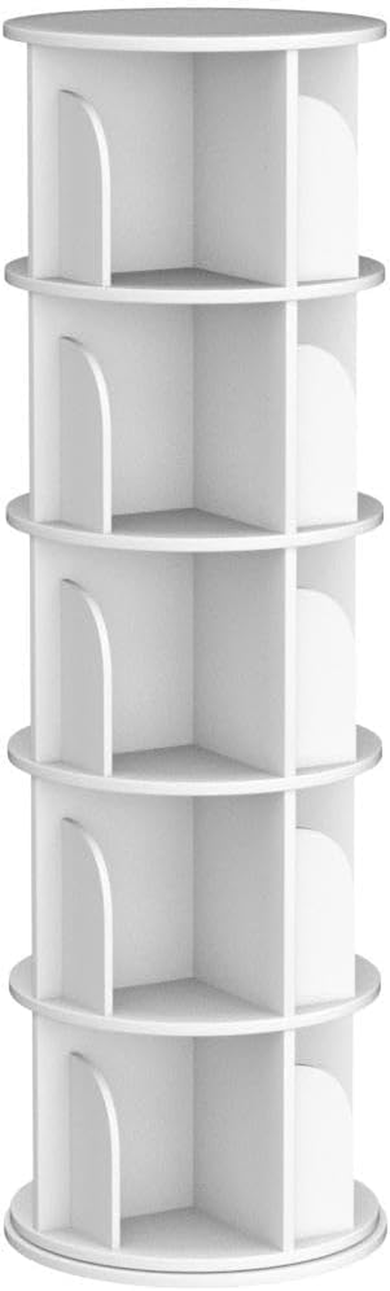 Lehom 5 Tier Rotating Bookshelf, 360&deg; round Spinning Bookcase, Floor Standing Revolving Book Shelf Tower, 160Cm Tall Circle Swivel Bookcase for Small Space, Bedroom, Study Room, White image number 2