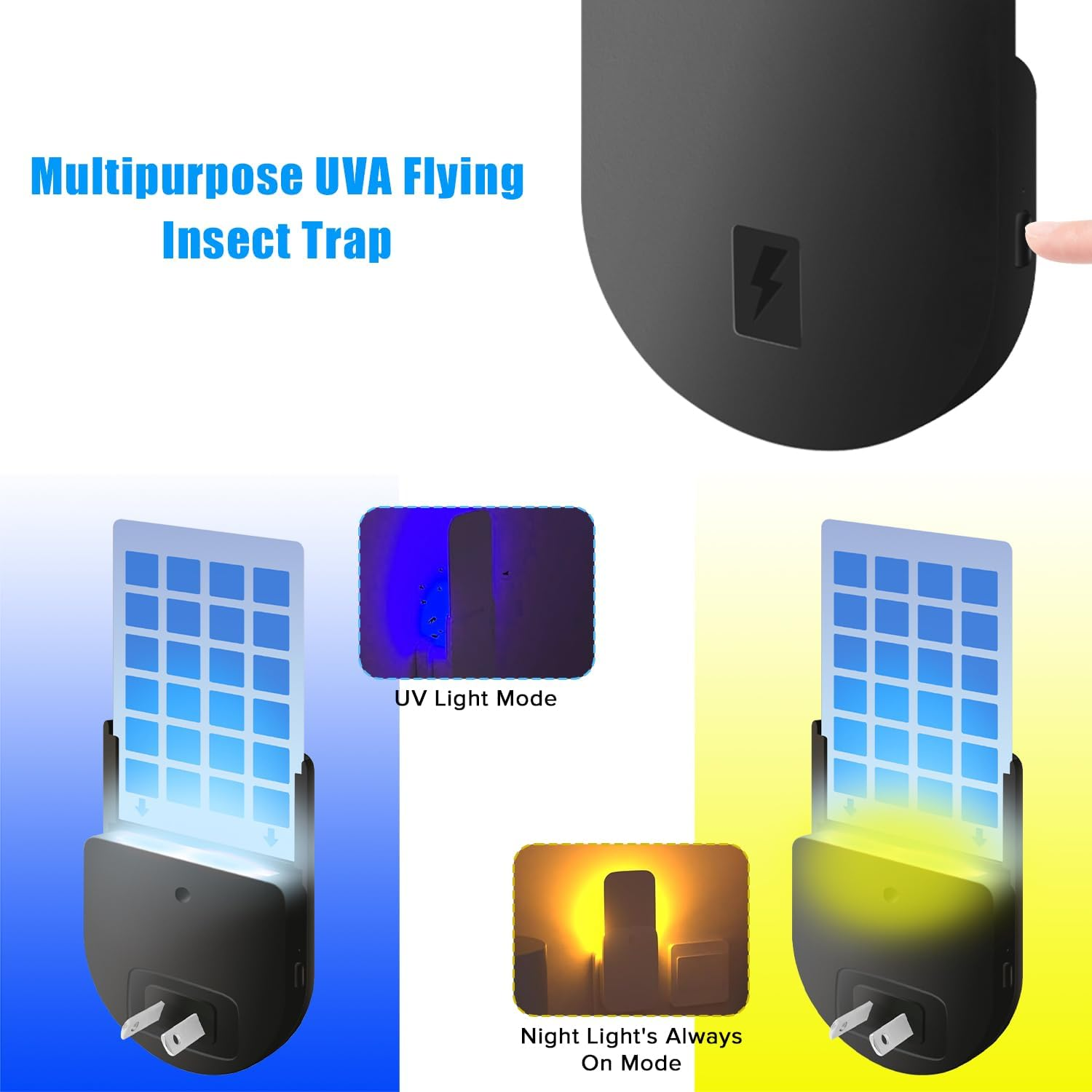 Yakiter 2 Pack Indoor Plug-In Mosquito Killer, Flying Insect Trap for Flies, Fruit Flies, Moths & Gnats, UV Attractant Catcher & with Adjustable Brightness Night Light,10Pcs Adhesive Cards(Black) image number 6